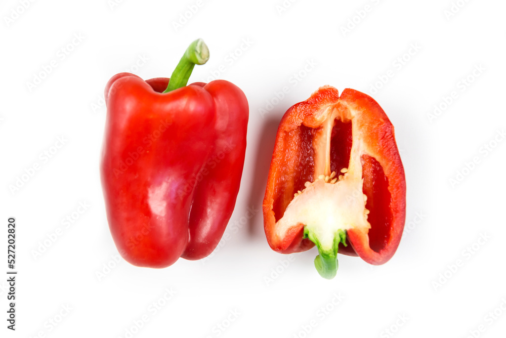 bell pepper whole and half isolated on white bell pepper whole and half isolated on white