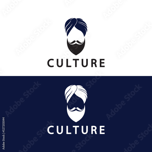 Turban Mustache India Indian logo design vector illustration. Logo of a man's face with a Beard and hat typical of the traditional Indian country.