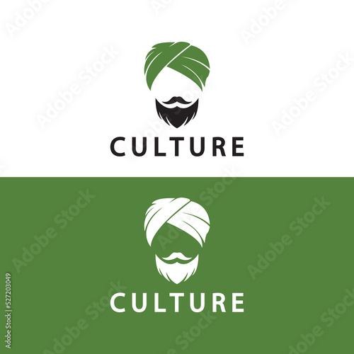Turban Mustache India Indian logo design vector illustration. Logo of a man's face with a Beard and hat typical of the traditional Indian country.