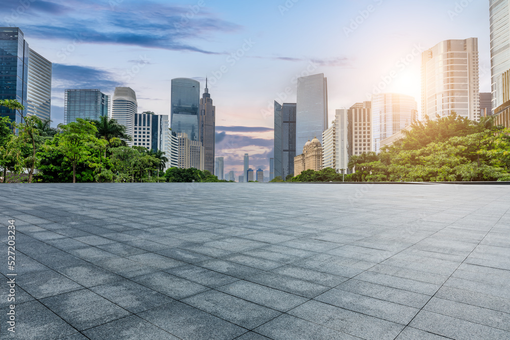 City skyline and modern buildings with empty city square in Guangzhou, China. City skyline and modern buildings with empty city square in Guangzhou, China.