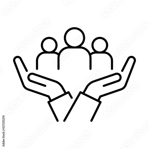 Inclusion social equity icon. Simple outline style. Help, support, gender equality, community care, age and culture diversity. People group save thin line vector illustration. EPS 10. photo
