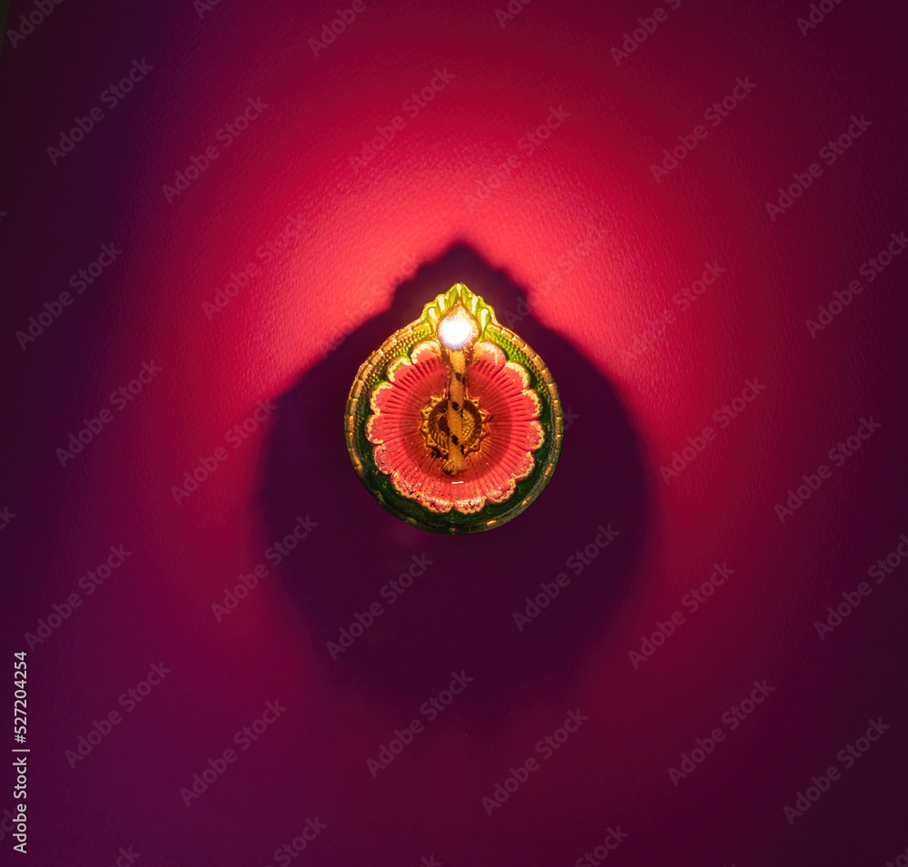 Diwali, Deepavali. Hindu Festival of lights celebration, India. Diya oil lamp - obrazy, fototapety, plakaty 