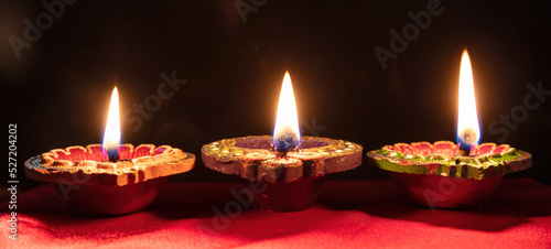 Diwali  Deepavali Hindu festival of lights. Diya lamp lit close up