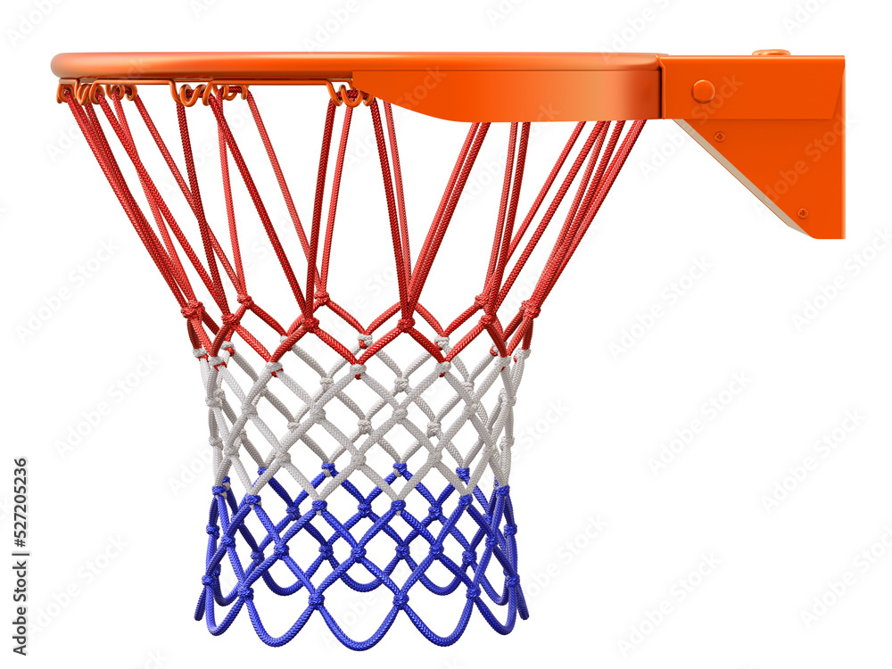 Basketball hoop and three color net isolated on white background - 3D illustration