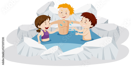 People swimming in the frozen ice pond