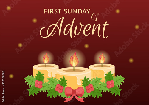 First Sunday of Advent or the Beginning of a New Church Year Which Takes Place on November 27 in Template Hand Drawn Cartoon Flat Illustration