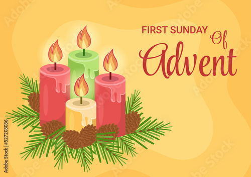 First Sunday of Advent or the Beginning of a New Church Year Which Takes Place on November 27 in Template Hand Drawn Cartoon Flat Illustration