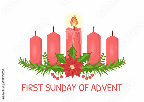 First Sunday of Advent or the Beginning of a New Church Year Which Takes Place on November 27 in Template Hand Drawn Cartoon Flat Illustration