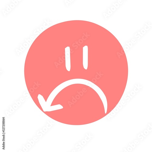 sad face smiley on white backhground red color arrow down illustration  photo