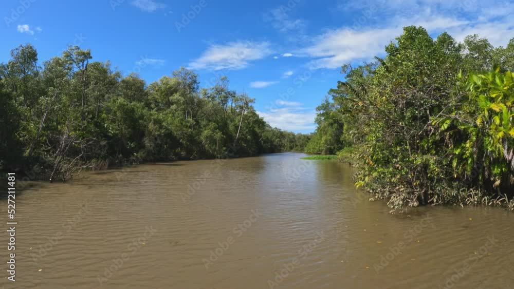 Boat moving through the Tempisque River with beautiful landscape of rainforest , POV view from boat in Guanacaste region. Costa Rica Boat moving through the Tempisque River with beautiful landscape of rainforest , POV view from boat in Guanacaste region. Costa Rica