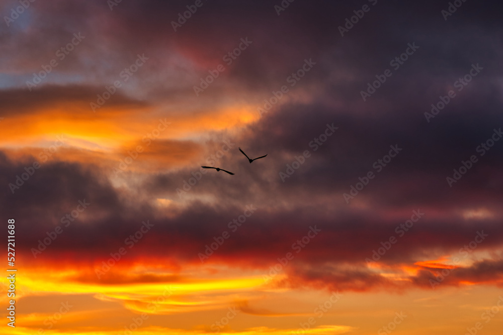 Passing winter storm at sunset on the beach in Montecito California