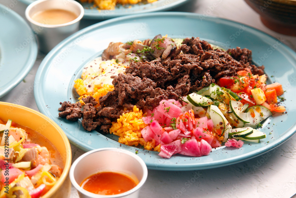 Freshly cooked shawarma with rice Freshly cooked shawarma with rice