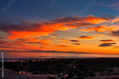 Passing winter storm at sunset on the beach in Montecito California