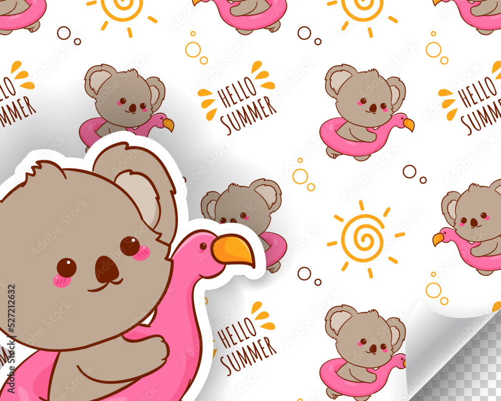 Obraz premium cute koala cartoon seamless pattern adorable animal character sticker fabric design