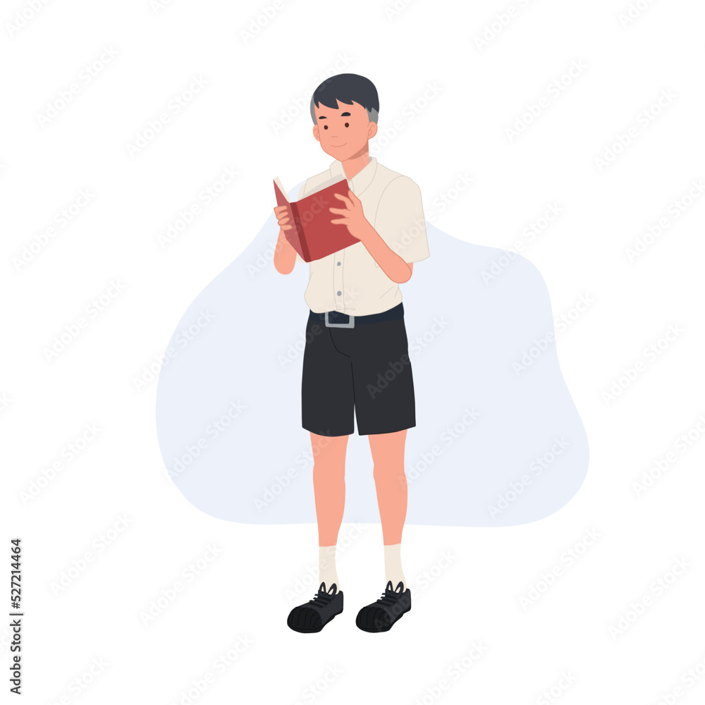 PrintFull length of Cute thai student boy is focus on reading text book. reading concept. vector illustration PrintFull length of Cute thai student boy is focus on reading text book. reading concept. vector illustration