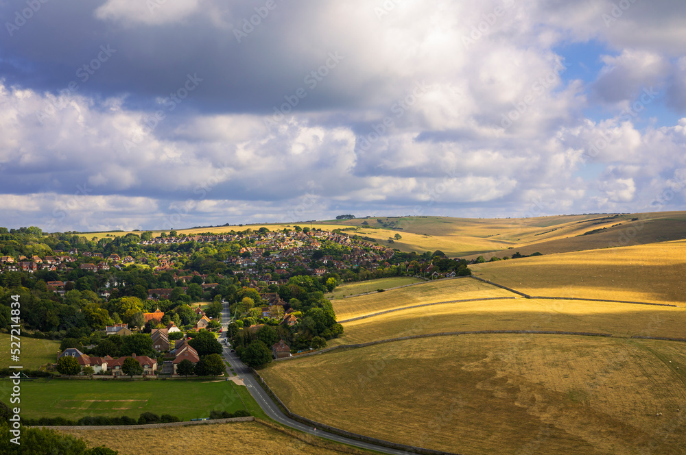 Beautiful views over East Dean and the south downs from Went hill along the Went Way East Sussex south east England UK