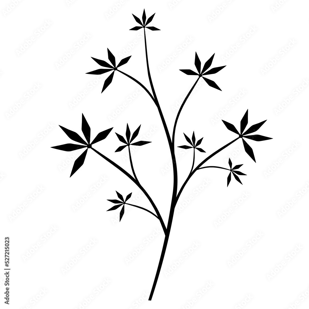 Fototapeta premium PNG. Black color doodle organic line art flower and leaf.