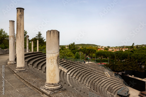View of the Roman ruins of the Vaison la Romaine archaeological park in Provence, France