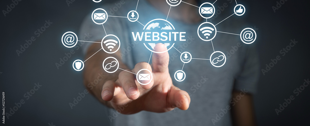 Male hand touching in Website concept. Male hand touching in Website concept.