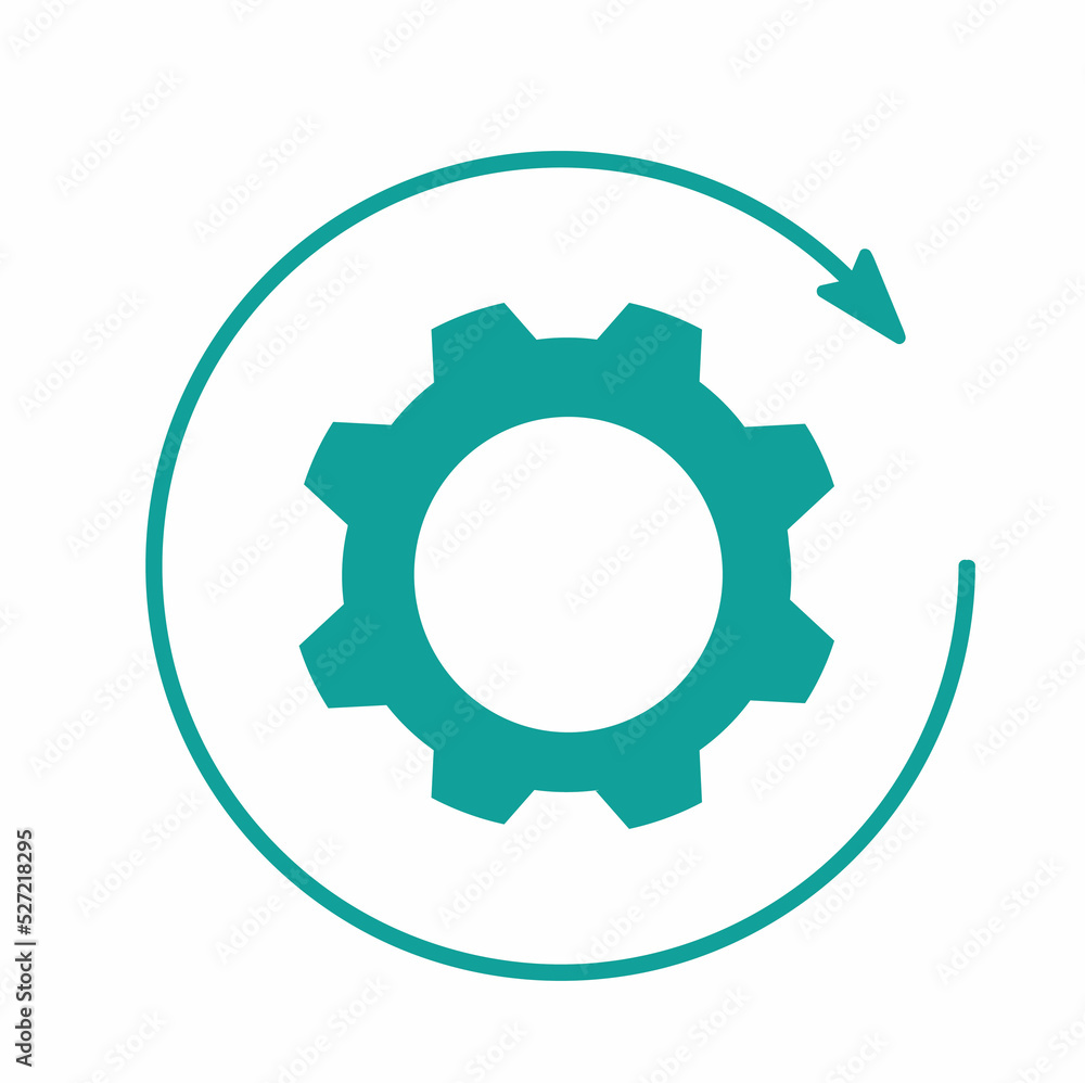 arrow and gear icon, business workflow concept, highlighted on white background