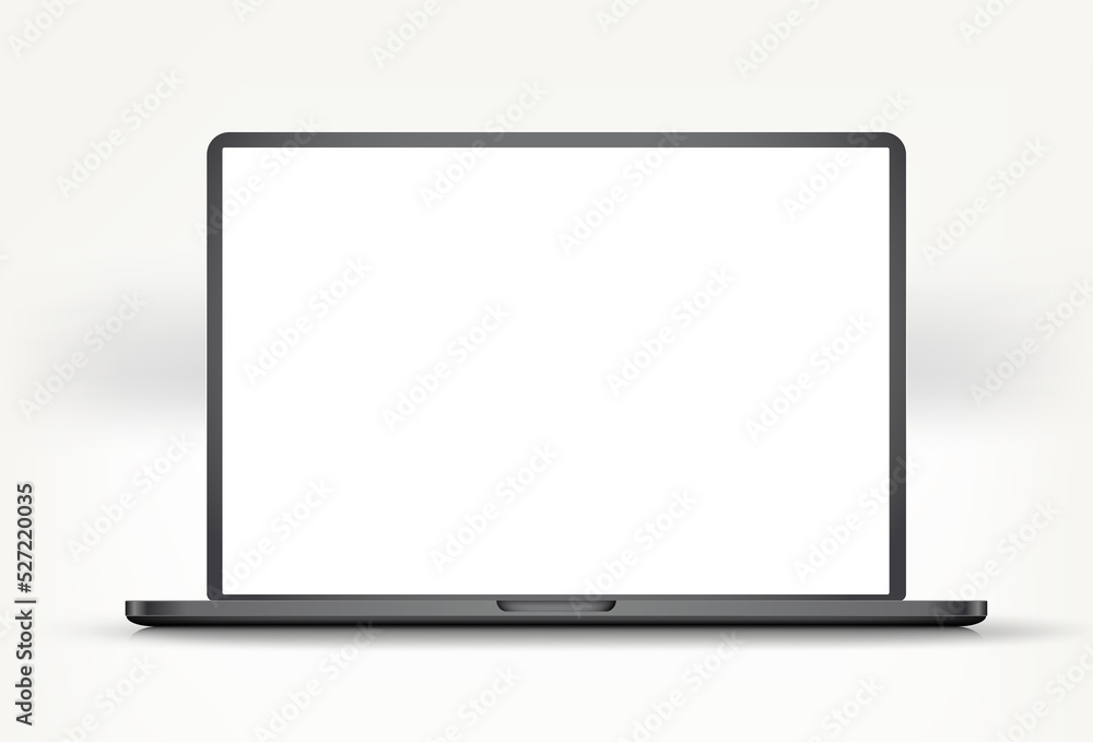 Modern black laptop with blank screen. 3d vector mockup for design