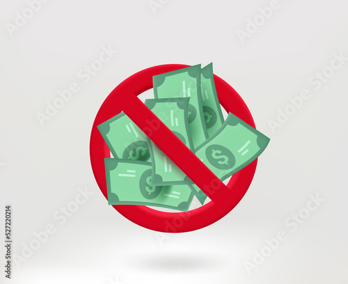 No money concept with dollar banknotes. 3d vector illustration
