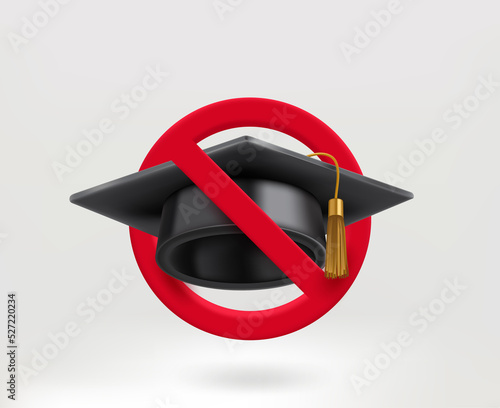 No graduation and education concept with graduation cap. 3d vector illustration photo