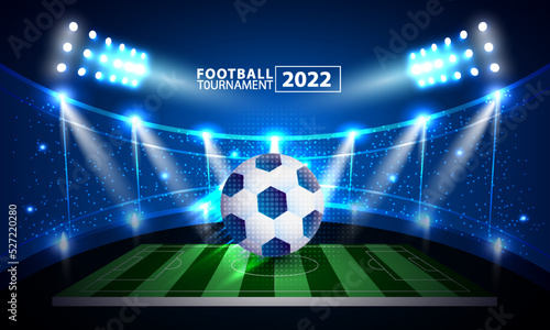Football arena. Sport public stadium with lights background. Vector illustration