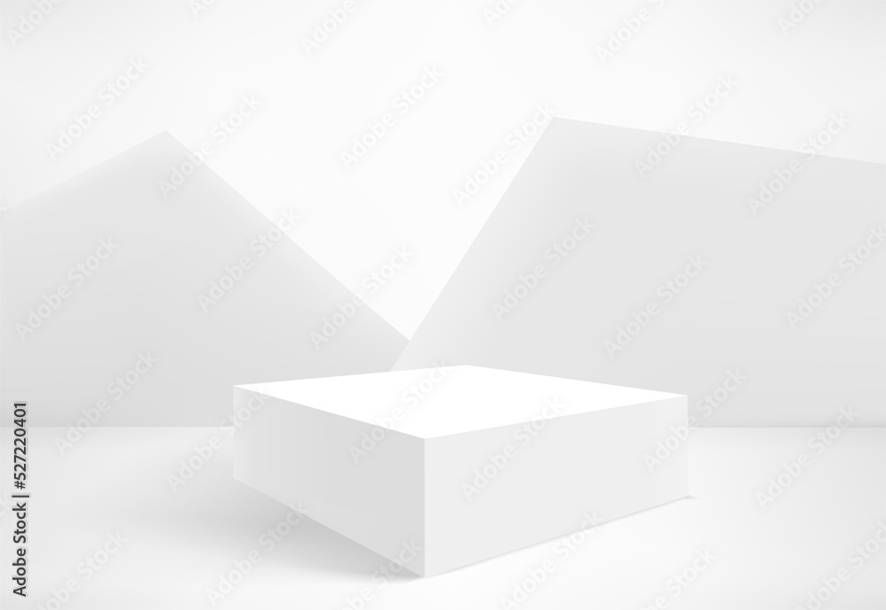 White interior with empty stand. 3d vector showcase White interior with empty stand. 3d vector showcase