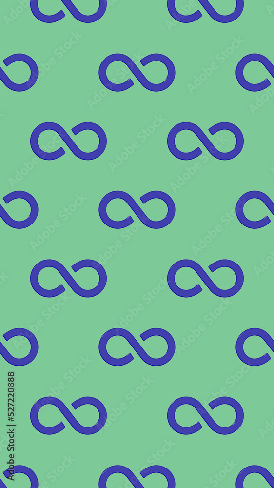 Fototapeta premium pattern. Infinity sign is blue, isolated on green background. Symbol of infinity. Vertical image. 3D image. 3d rendering