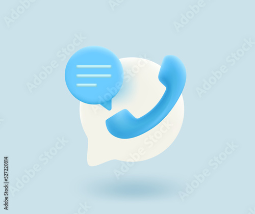 Call center support concept with telephone tube and speech cloud. 3d vector isolated icon 