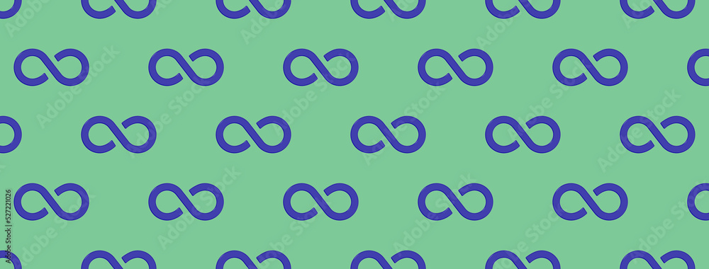 pattern. Infinity sign is blue, isolated on green background. Symbol of infinity. Banner for insertion into site. 3D image. 3d rendering