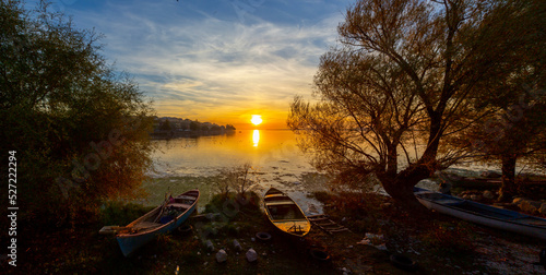 Fishing boats in the Beysehir lake, Konya. Beysehir lake is beautiful lake with nature. photo