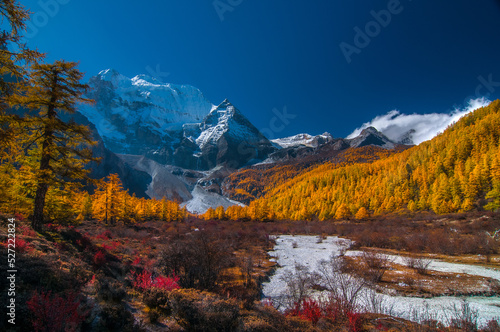 Autumn scenery in Yading Nature Reserve, Daocheng county, Ganzi Tibetan Autonomous Prefecture, Sichuan province of China.