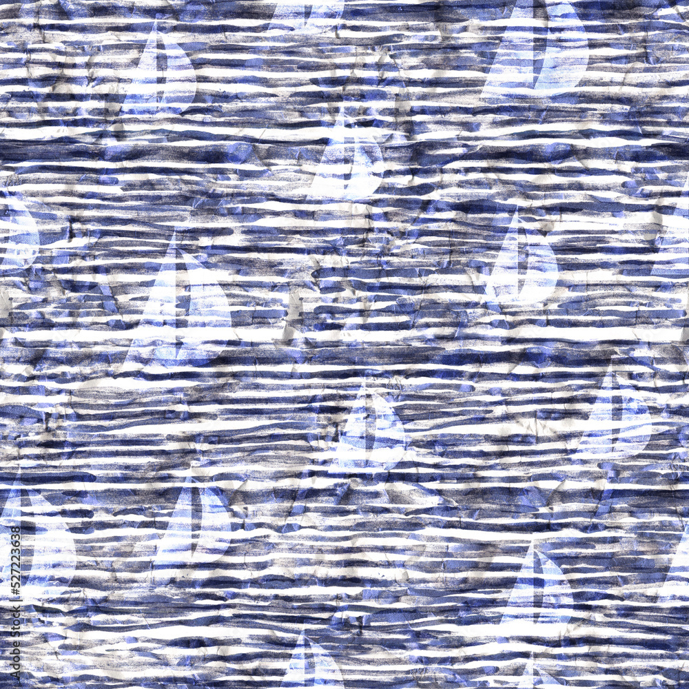 Sail boat at sea. Marine watercolor background. Seamless pattern. Stripes. Trendy design for fabric, wallpaper.