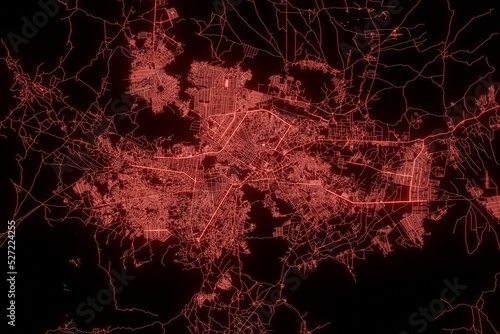 Photos Street map of Kabul (Afghanistan) made with red illumination and glow effect
