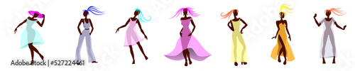 Stylized silhouettes of young women. Set. Clip art. Vector illustration. 