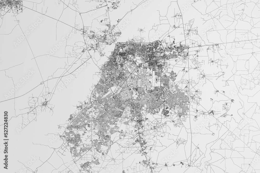 Fototapeta premium Map of the streets of Lahore (Pakistan) on white background. 3d render, illustration