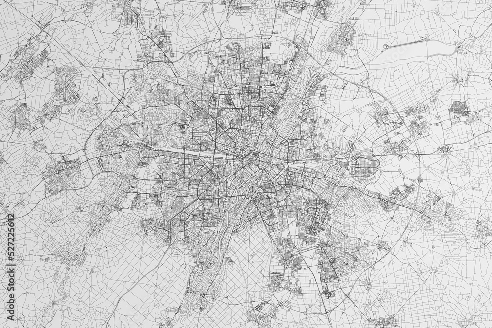 Fototapeta premium Map of the streets of Munich (Germany) on white background. 3d render, illustration