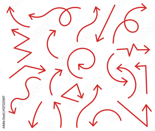Arrows set collection. Smooth twisted and zigzag. Vector contour line. Editable outline stroke thickness.