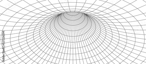 Wireframe abstract tunnel. 3D tunnel grid. Futuristic 3d portal. Network cyber technology. Vector illustration.