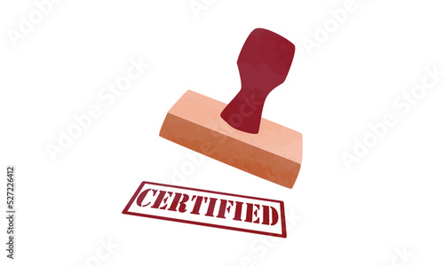 Rubber stamp with certified sign clipart. Simple red rubber stamp watercolor style vector illustration isolated on white. Wooden stamp cartoon hand drawn doodle style. Office supplies vector drawing