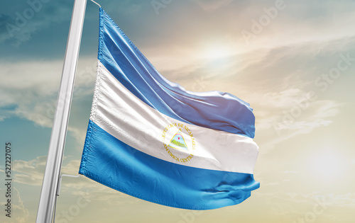 Nicaragua national flag cloth fabric waving - Image