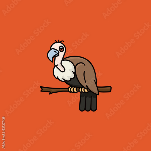 Cartoon vulture siting on branch filled outline style vector illustration for Vulture Awareness Day on September 3