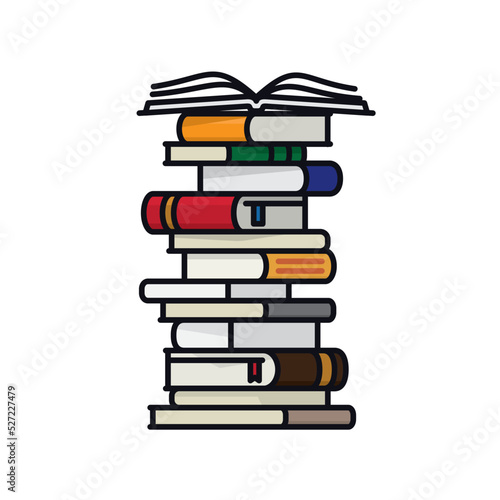 High stack of books filled outline style vector illustration isolated on white for Read A Book Day on September 6.