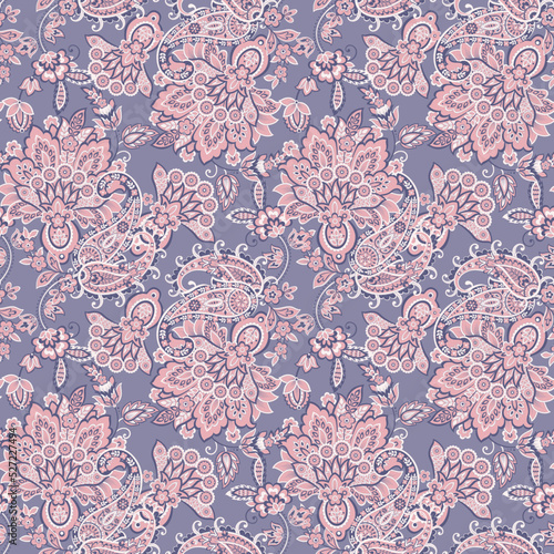 Seamless pattern with paisley ornament. Ornate floral decor for fabric. Vector illustration