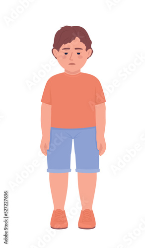 Upset little boy semi flat color vector character. Editable figure. Full body person on white. Offended child simple cartoon style illustration for web graphic design and animation