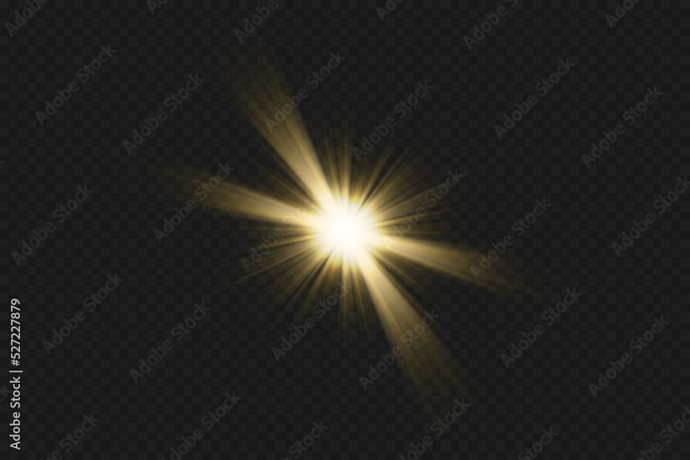 Light effects, glare, glitter, explosion, golden light, Vector illustration. shining golden stars.