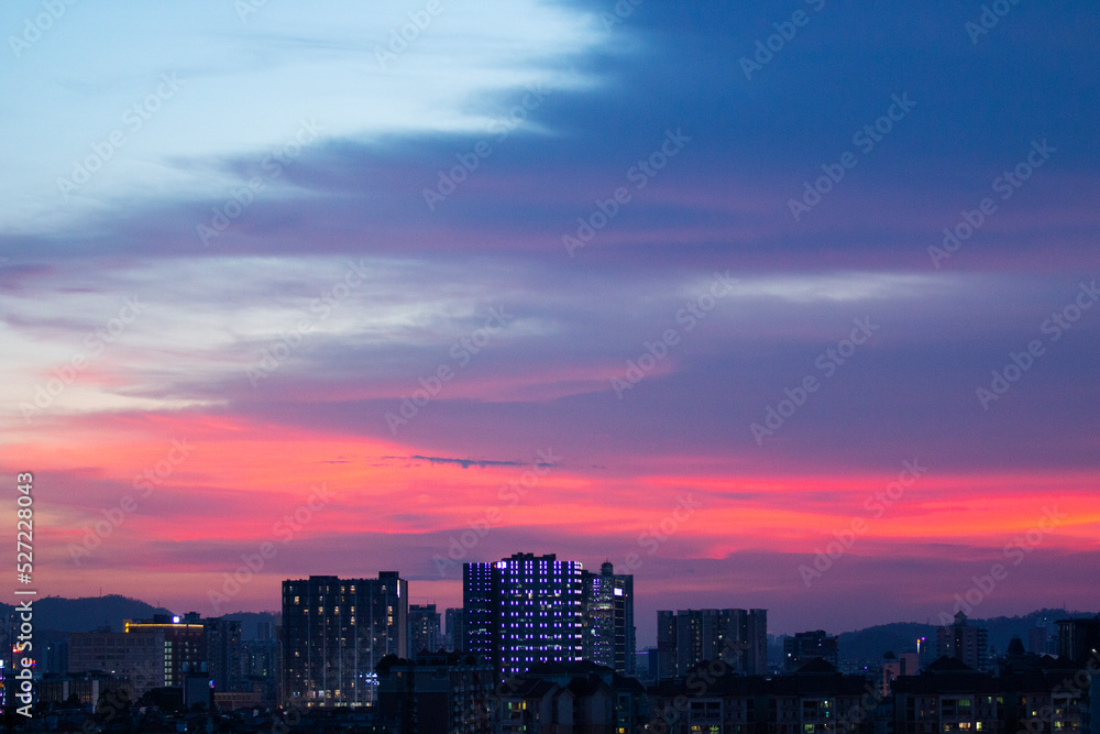 building at dusk