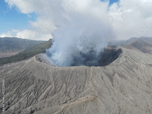 Amazing Mount Bromo volcano (Gunung Bromo) from aerial view